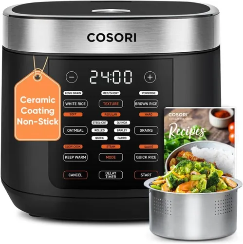 COSORI Arrocera 10 Tazas, Mantiene Caliente 24h, Olla Interna de Cerámica Antiadherente, Arrocera Lógica Difusora de 18 Funciones con Cesta de Vapor