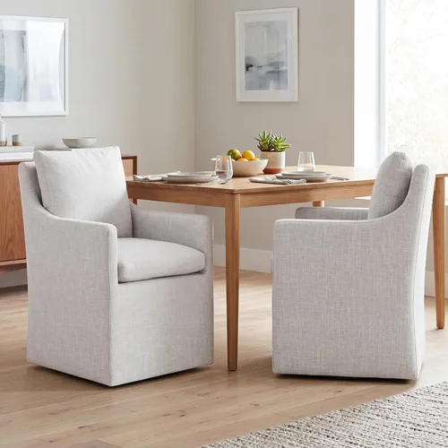 Miniatura 10 de DUHOME Silla de comedor tapizada, silla decorativa de lino para sala de estar, sofá individual con 4 ruedas, sillón tapizado para dormitorio