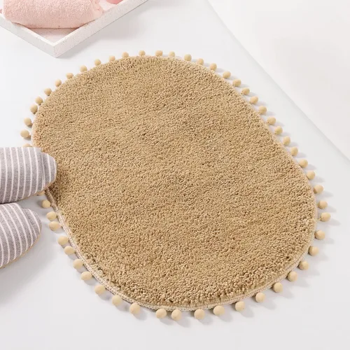 Miniatura 22 de YIRDDEO - Alfombra de baño verde oliva con pompones para baño, antideslizante, linda alfombra de baño boho con pompones ovalados absorbentes