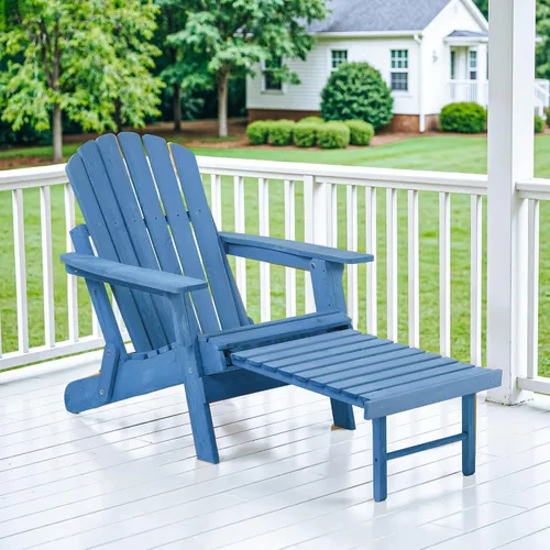 Miniatura 2 de Silla Adirondack plegable de gran tamaño con otomana retráctil, silla de madera maciza para exteriores, patio, jardín, porche, resistente a