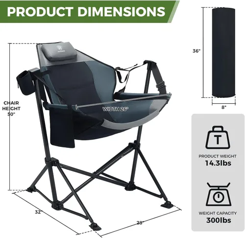 Miniatura 3 de EVER ADVANCED Hamaca acolchada para camping, silla columpio de gran tamaño resistente con portavasos desmontable, silla mecedora plegable portátil