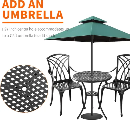 Miniatura 3 de Juego de Bistró para Exteriores de 3 Piezas Mesa de Bistró de Aluminio Fundido y Juego de 2 Sillas, Juego de Bistró para Patio para Todo Clima