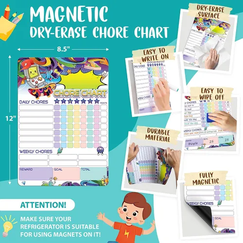 Miniatura 2 de Tabla magnética de tareas para niños de 8.5 x 12 pulgadas – Tabla de tareas de borrado en seco magnética – Tabla de tareas semanal para niños