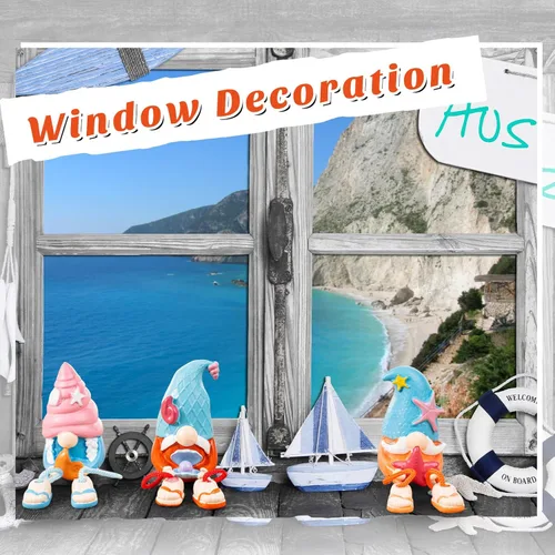 Miniatura 6 de 3 piezas de decoración de gnomo de playa con patas colgantes, bandeja escalonada costera de verano de resina oceánica para mesa, mantel y baño