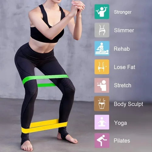 Miniatura 5 de Juego de bandas de resistencia de 5 niveles: bandas de ejercicio respetuosas con la piel para fitness en casa, yoga, entrenamiento de piernas