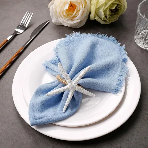 Miniatura 2 de Juego de 8 servilletas de tela de lino de algodón para el día de San Valentín, servilletas hechas a mano con flecos para bodas elegantes, Navidad
