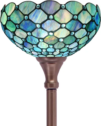 Miniatura 6 de Lámpara de pie Tiffany de vidrio manchado Torchiere 12X12X67 Pulgadas Luz de esquina antigua (Perla Azul Mar) Antorcha de luz de esquina antigua