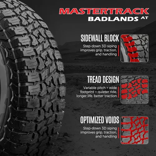 Miniatura 7 de Mastertrack - Juego de 4 neumáticos BADLANDS AT todo terreno 31X10.50R15 LT 6 capas C 109S para camioneta SUV o camioneta ligera, 31/10.50/15