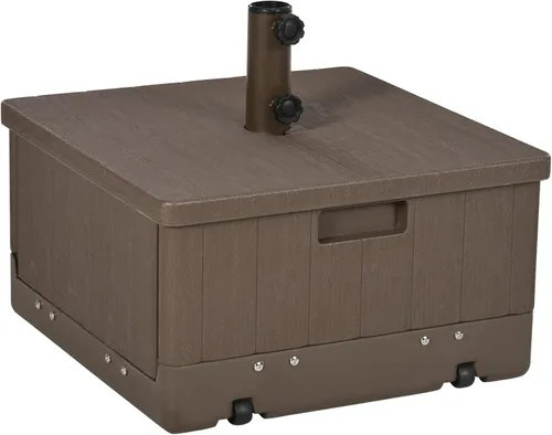 Miniatura 10 de Outsunny Base de sombrilla para exteriores 2 en 1, maceta con orificio de drenaje, capacidad de 175 libras, resistente, rellenable, con ruedas