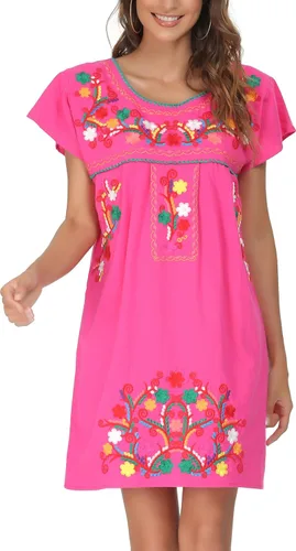 Miniatura 7 de YZXDORWJ - Vestido mexicano bordado de manga corta para mujer