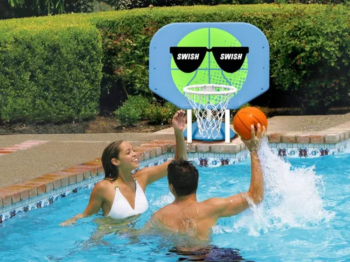 Poolmaster Swish, Swish Pro Rebounder - Juego de aro de baloncesto junto a la piscina para juegos de piscina y gran regalo al aire libre para Verde