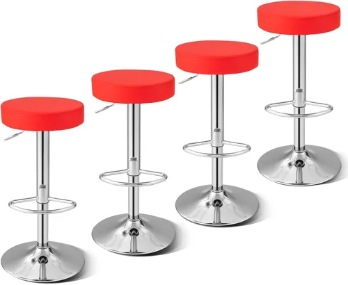 Miniatura 14 de WATERJOY Taburetes de barra redondos ajustables, taburete de bar giratorio de Seat de la PU con reposapiés