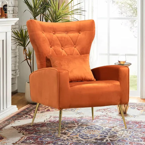 Miniatura 46 de Sillas decorativas de terciopelo con respaldo de ala y almohada lumbar, sillón moderno para sala de estar, dormitorio, silla auxiliar de recepción
