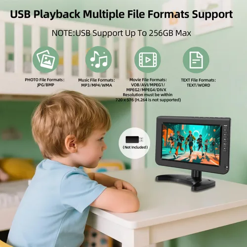 Miniatura 6 de Jexiop Televisión portátil de 10.1 pulgadas, pantalla de 720P pequeña televisión con antena y sintonizador digital ATSC, puerto USB HDMI, cable