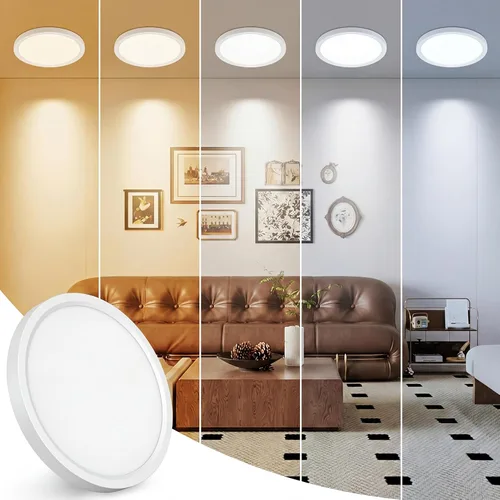 Peasur - Lámpara de techo led de 18 cm, montaje empotrado ajustable, 3000 K/3500 K/4000 K/5000 K/6500 K, 1500 LM, 15 W, lámpara redonda blanca Blanco