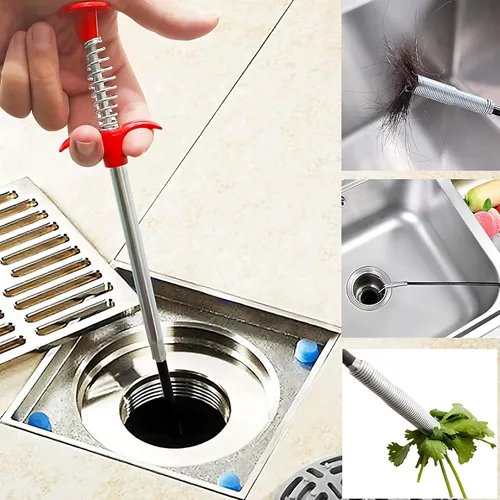 Miniatura 5 de Herramienta flexible para eliminar obstrucciones de drenaje, extralarga para fontanería con pinza de agarre de 4 puntas, alcanzador de resorte