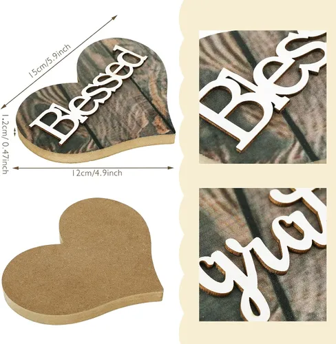 Miniatura 2 de Jetec 2 piezas de decoración de madera en forma de corazón, letrero de bendición rústica, decoración de corazón de madera de amor pequeño para San