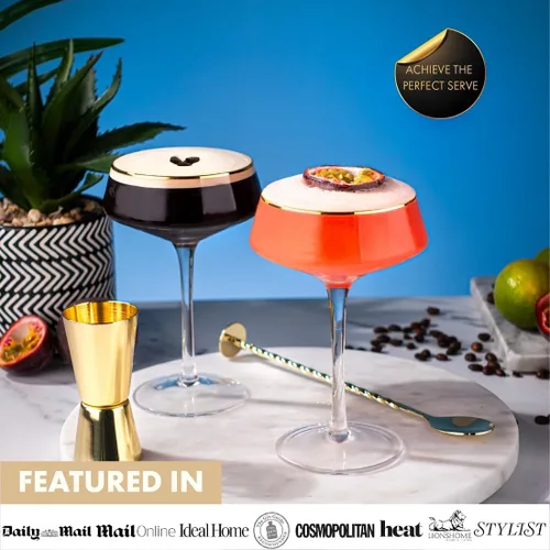 Miniatura 4 de VEMACITY - Juego de 4 vasos de Martini Espresso de lujo Vasos Coupé de 10 onzas con bordes dorados para champán, Cosmopolitans - Incluye jigger