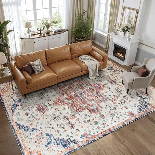 Miniatura 50 de Syalife 6x9 Alfombra Lavable para Área, Ultra Suave Antideslizante, Pila Baja, Alfombra Vintage Resistente a Manchas para Sala de Estar, Alfombra