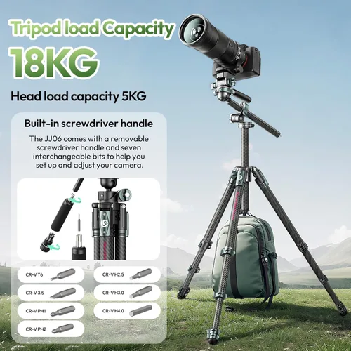 Miniatura 7 de ULANZI JJ06 GlideGo - Trípode de video de fibra de carbono, doble cabezal panorámico de 360°, altura máxima de 73.6 pulgadas, carga de 11 libras