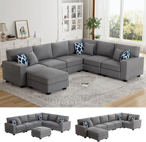Legend Vansen - Sofá modular seccional en forma de U con otomano, moderno, reversible, de esquina, para sala de estar (Gris Oscuro, Sofá en forma de