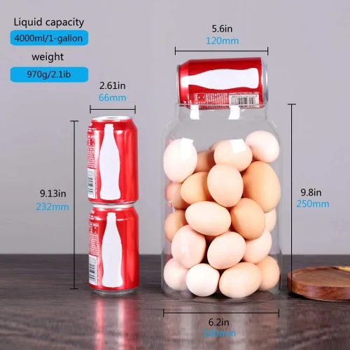 Miniatura 4 de SAIOOL Tarro para huevos, bote de cocina, tarros grandes de vidrio para almacenamiento de alimentos de 1 galón con tapa hermética, transparente