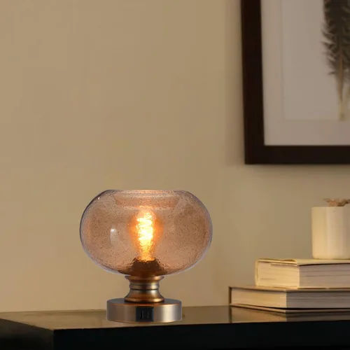Miniatura 18 de Lámpara de mesa de vidrio de mediados del siglo, lámpara de escritorio regulable, bombilla LED incluida, temporizador incorporado, vidrio ámbar