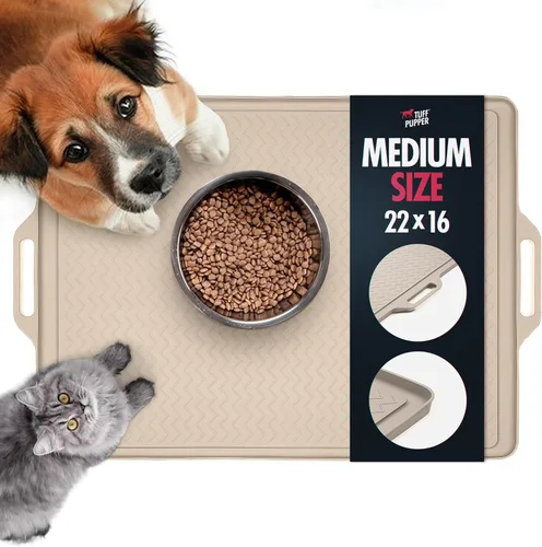Miniatura 13 de Tuff Pupper XXL Tapete de alimentación para perros 36x24 para comida y agua Tapete impermeable de silicona para pisos Tapete de comida para Gris