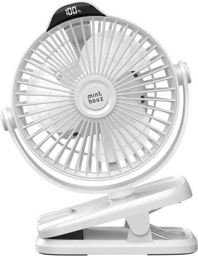 Miniatura 10 de Minthouz Ventilador de clip – Ventilador pequeño recargable USB C de 8000 mAh con indicador de nivel de batería, rotación de 720° de bajo ruido