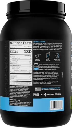 Miniatura 2 de Rule 1 Proteins Proteína de suero – 0.85 oz de proteína de acción rápida de fuentes de suero de leche con EAA y BCAA naturales para la recuperación
