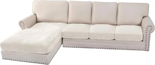 Miniatura 96 de H.VERSAILTEX - Funda de terciopelo elástica y afelpada para protección de cojines de sofá biplaza, silla o sofá, 2 piezas, tamaño grande, color gris