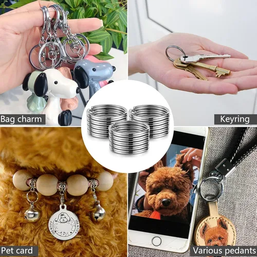 Miniatura 6 de YHYZ Llaveros de 1.5 pulgadas a granel (100 piezas, redondos), 1.496 in (1 1/2 pulgadas), llaveros de metal plateado para llavero Kechain, collar