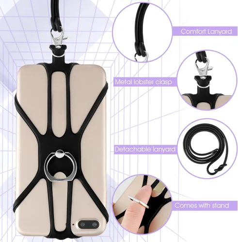 Miniatura 2 de TIESOME Cordón universal para teléfono, correa para el cuello 2 en 1 con soporte para anillo de dedo compatible con la mayoría de teléfonos