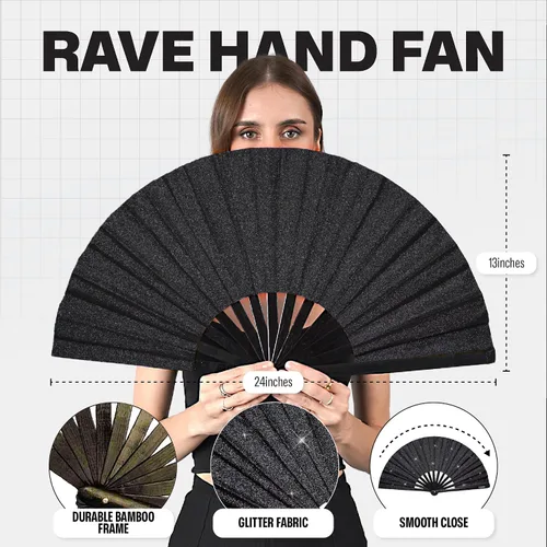 Miniatura 46 de SoJourner Bags Rave Fan – Ventilador plegable grande – Ventilador de mano Clack para raves, Halloween, Burlesque, trajes de arcoíris para mujeres
