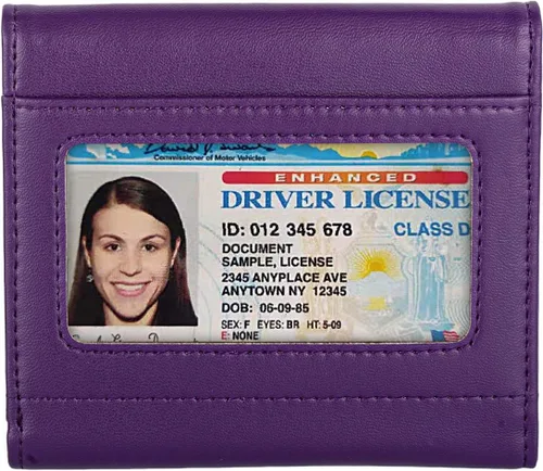 Miniatura 4 de Cartera pequeña y compacta de cuero para mujer, con bloqueo RFID, tarjetero para tarjetas de crédito para mujer, Púrpura, Cartera RFID