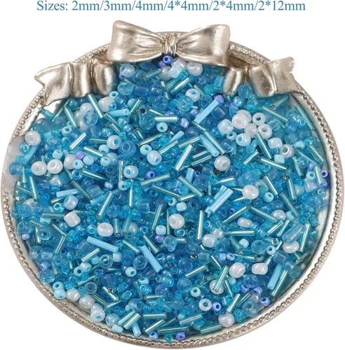 Miniatura 2 de 1000 cuentas de semillas de vidrio mixto, 0.059-0.177 in, tubo azul, cuentas espaciadoras de semillas de vidrio sueltas para fabricación de joyas