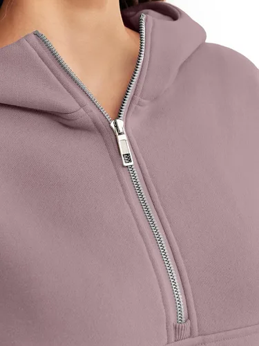 Miniatura 3 de Trendy Queen Sudaderas con capucha para mujer, con cremallera de un cuarto, sudaderas de gran tamaño, media cremallera con bolsillos, ropa de otoño
