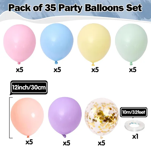 Miniatura 2 de Globos pastel de 12 pulgadas, 35 globos de arcoíris pastel multicolor, juego de globos de confeti de color macarrón y dorado para niñas, Pascua, Oro