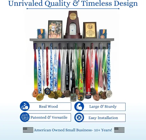 Miniatura 2 de MedalAwardsRack Estante de exhibición de medallas y soporte para trofeos Premier para gimnasia, fútbol, baloncesto, fútbol americano y más – 2 pies