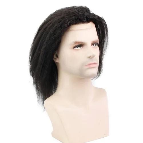 Peluca de cabello humano rizado liso de 12 pulgadas de largo para hombres, 10 x 8 pulgadas, 100% cabello humano para hombre, red mono con