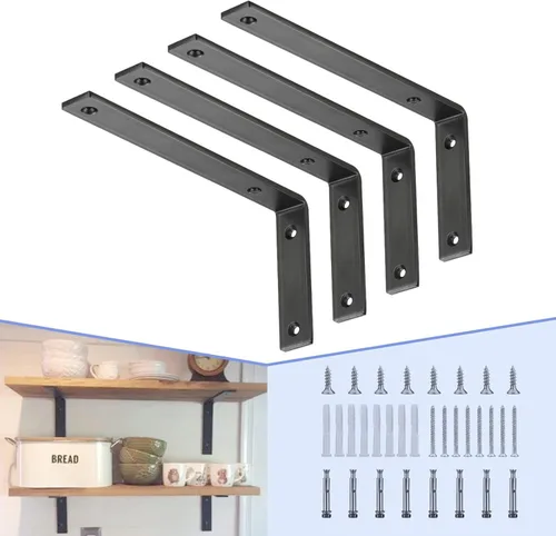 CLT Soporte de Estante Negro, 12" X 5" Un Cuarto de Pulgada (1/4") de Grosor - Carga Máxima: 440 lb Rústico Industrial Moderno Granja Resistente
