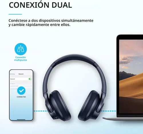 Miniatura 7 de Soundcore by Anker Q20i Auriculares híbridos con cancelación activa de ruido, Bluetooth inalámbrico supraaurales, 40H de reproducción larga con ANC