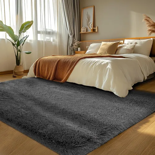 Miniatura 24 de Topmaxcs Alfombra de Área de Pelo Largo Negro para Dormitorio: 8x10 Alfombras de Área de Pelo Largo Esponjosas para Sala de Estar- Alfombras