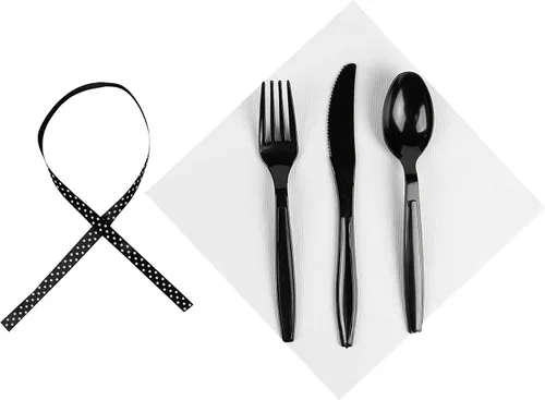 Miniatura 13 de Restaurantware - Juego de cubiertos desechables de 7.3 x 2 pulgadas, 100 juegos de cubiertos de plástico - Cinta de lunares, envuelta