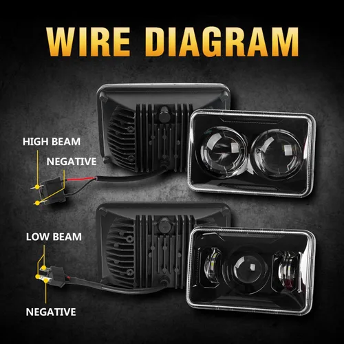 Miniatura 3 de 4 faros delanteros LED rectangulares aprobados por DOT de 60 W, 4 x 6 pulgadas, H4651, H4652, H4656, H4666, H6545, compatibles con camiones Negro