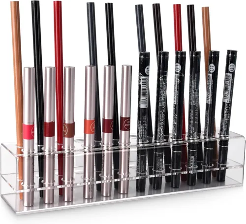Organizador de delineador de labios acrílico y organizador de delineadores de ojos, 24 lápices cosméticos estándar, estuche de exhibición de
