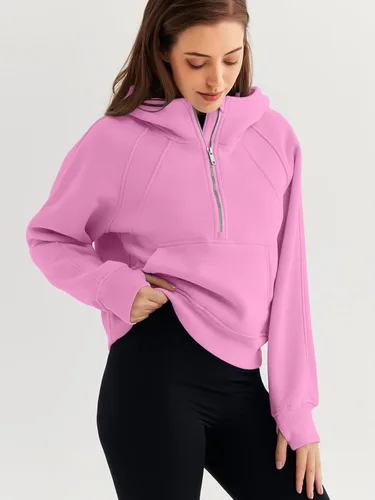 Miniatura 3 de WYNNQUE Sudadera corta con capucha para mujer, manga larga, forro polar, media cremallera, ropa de otoño