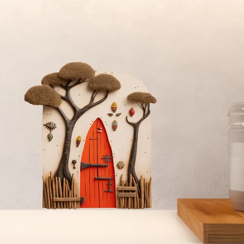 Miniatura 5 de African Village Savannah Tree House Decor - Adhesivo de pared para puerta de hadas