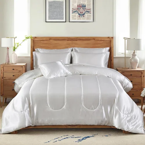 Miniatura 19 de Bedding_Dreamer Juego de edredón sedoso negro de satén en una bolsa, 8 piezas de ropa de cama sedosa de hotel de lujo con 1 edredón, 1 sábana