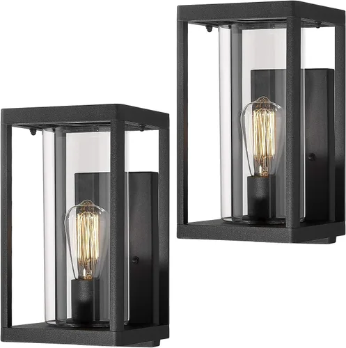 Miniatura 10 de Beionxii Lámpara colgante para exteriores, moderna linterna colgante exterior para porche, aluminio fundido negro con vidrio cilíndrico transparente